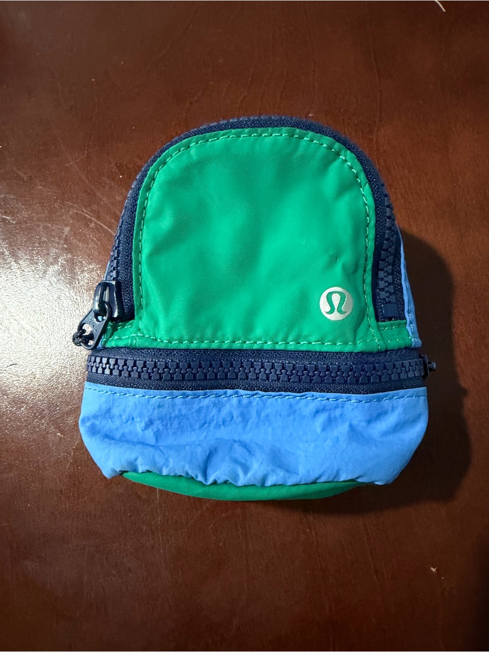 lululemon athletica Green & Blue Mini backpack keychain